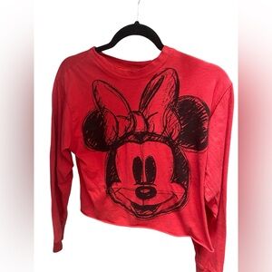 Minnie Mouse Red Crop Top - Raw Edge, Long Sleeve, Size Medium